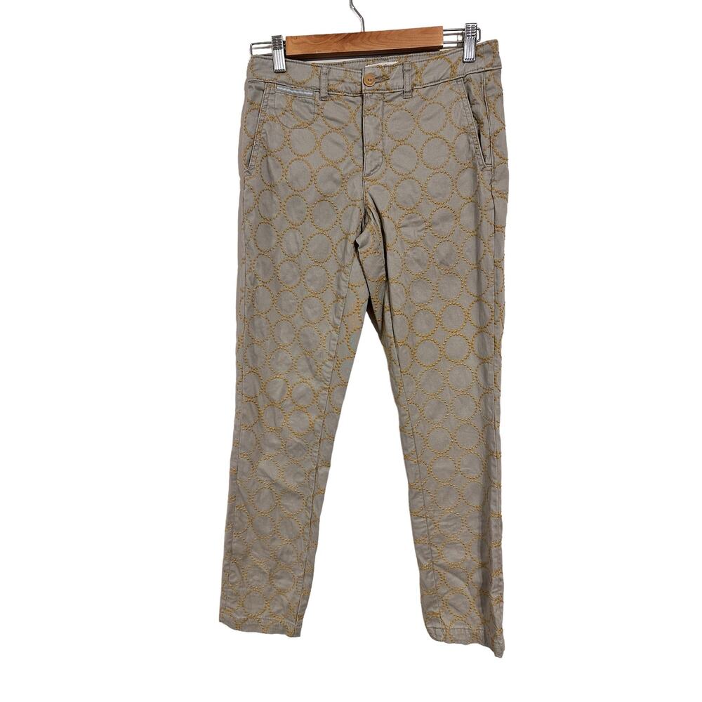 Anthropologie Relaxed Chino Ankle Pants Yellow Embroidered Circle Size 26 - Picture 2 of 8